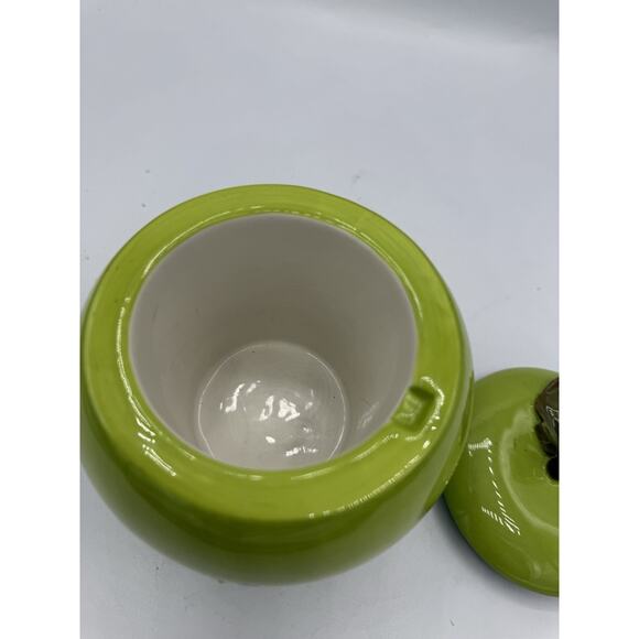 Green Ceramic Apple Shaped Canister 5in Tall - Picture 3 of 7